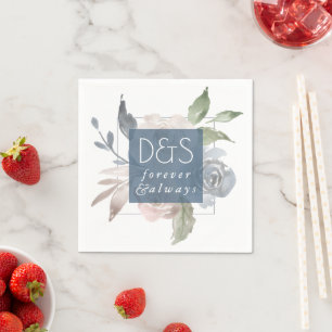 Misty Lake Dusty Floral Always Forever Monogram Napkin