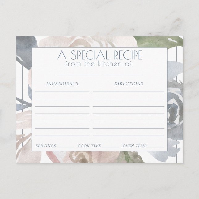 Misty Lake | Lovely Soft Dusty Floral Recipe Card (Front)