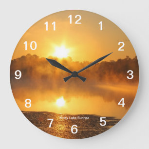 Misty Lake Sunrise Wall Clock