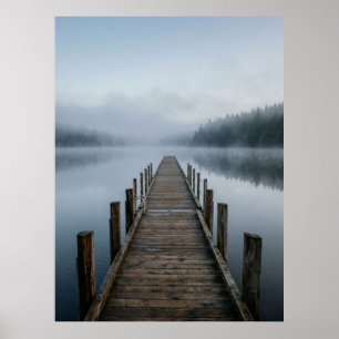 Misty Lake Wooden Pier Calm View Poster