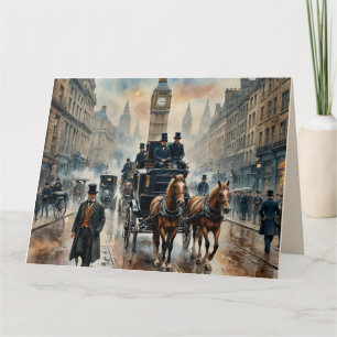 Misty London Street 1800s Birthday  Card