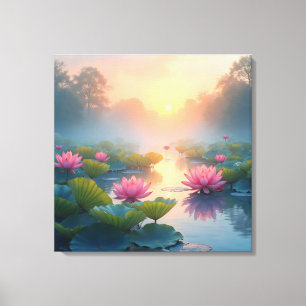 Misty Lotus Pond at Dawn Canvas Print