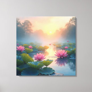 Misty Lotus Pond at Dawn Canvas Print