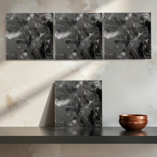 Misty Marble Abstract Pattern Dark B&W ID705a Tile