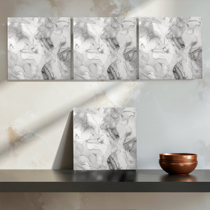Misty Marble Abstract Pattern Light B&W ID705c Tile