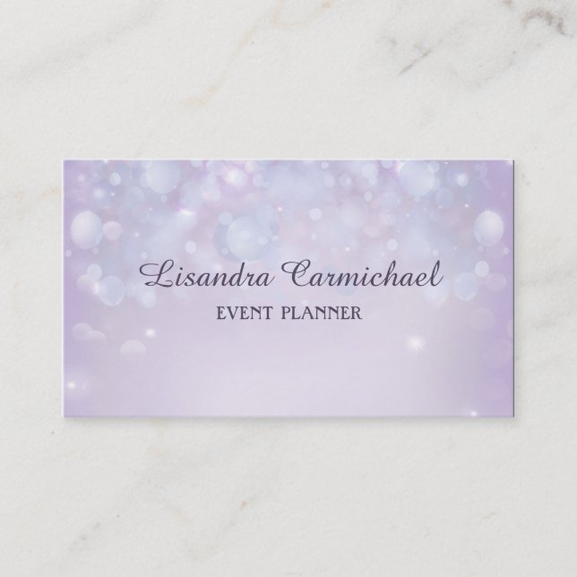 Misty Mauve Bokeh Event Planner Business Cards (Front)