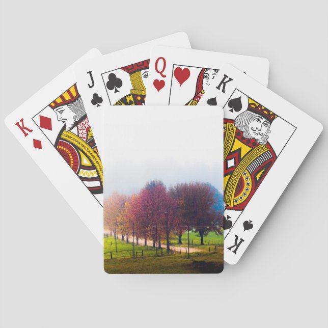 Misty meadow in autumn playing cards (Back)