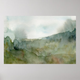 Misty Meadow Watercolor Landscape Poster