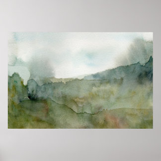 Misty Meadow Watercolor Landscape  Poster