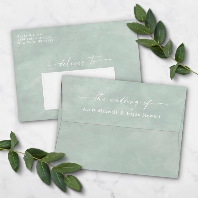 Misty Mint Watercolor 5x7 Wedding Invitation Envelope (Creator Uploaded)