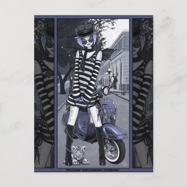 Misty Mod Moped Scooter Urban Tiger Fairy Postcard (Front)