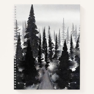 Misty Monochrome Pine Forest Watercolor Art Print Notebook