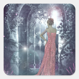 Misty moonlight night square sticker