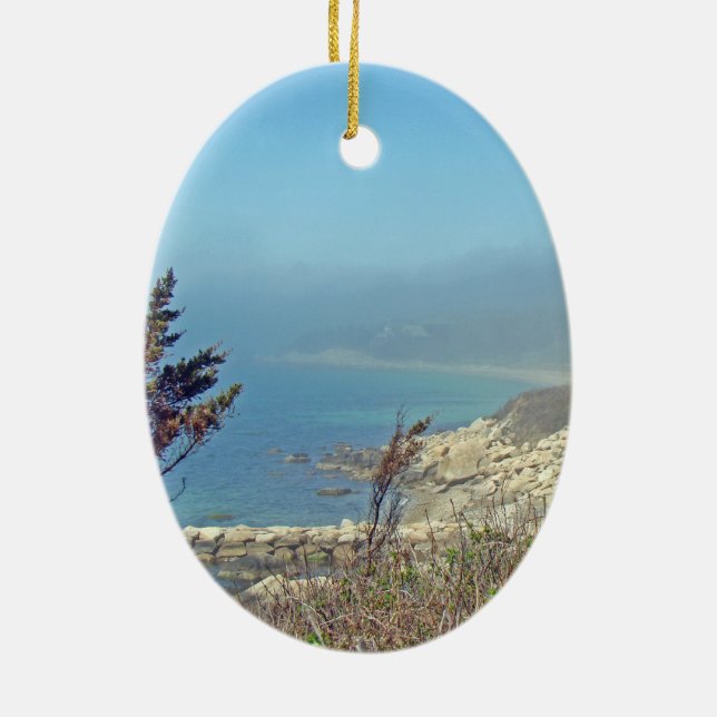 Misty Morning at Nobska Point - Cape Cod MA Ceramic Ornament (Back)