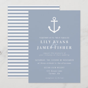 Misty Morning Blue Grey Nautical Anchor Wedding In Invitation