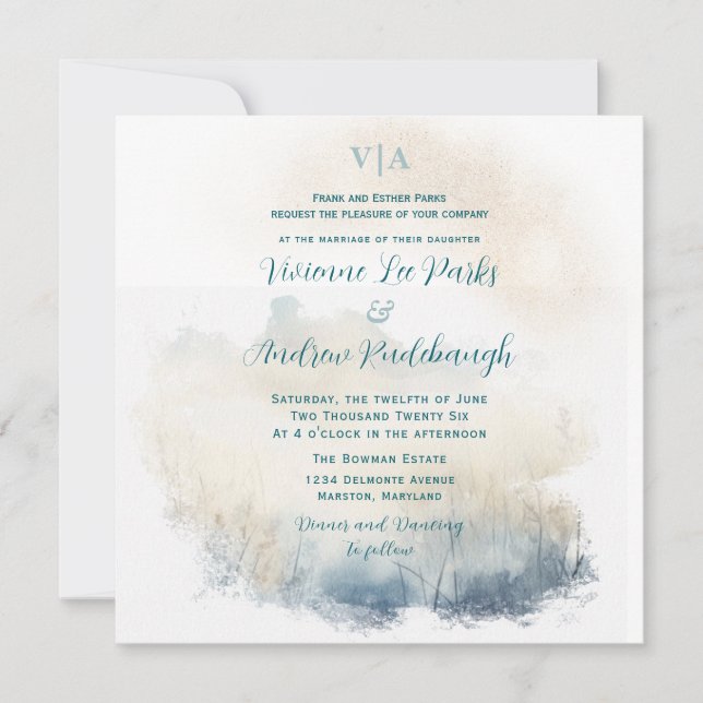 Misty Morning Meadow Wedding Invitation (Front)