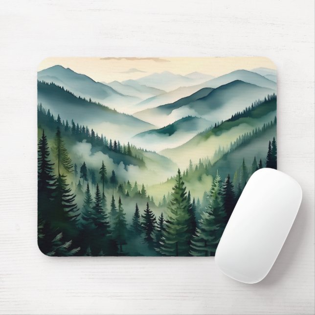 Misty Morning Mountain Pines Mouse Pad (With Mouse)