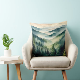 Misty Morning Mountain Pines Throw Pillow
