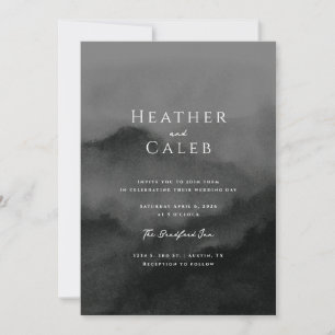 Misty Mountain Black Watercolor Wedding Invitation