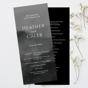 Misty Mountain Black Watercolor Wedding Program