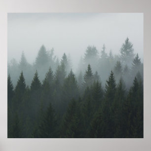 Misty Mountain Forest Autumn Fog Poster