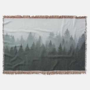 Misty Mountain Forest Autumn Fog Throw Blanket
