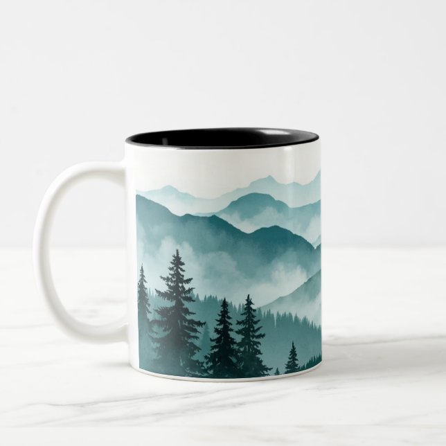Misty Mountain Forest Landscape  Two-Tone Coffee Mug (Left)