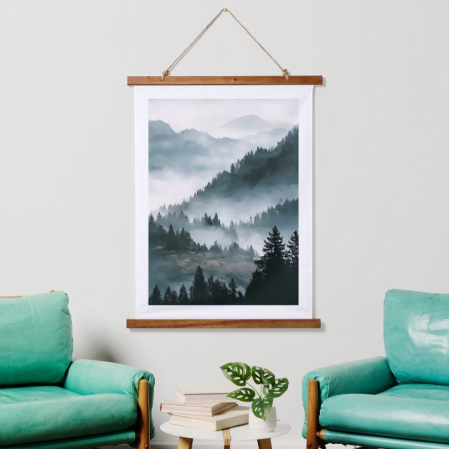 Misty Mountain Forest Poster Hanging Tapestry (Living Room)