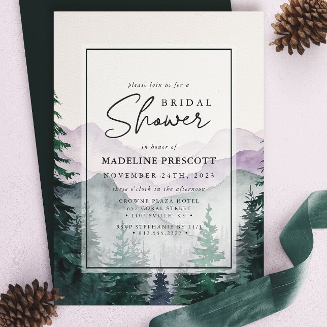 Misty Mountain Forest Script Bridal Shower Invitation (Creator Uploaded)