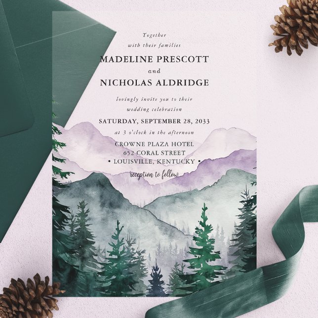 Misty Mountain Forest Watercolor Wedding Acrylic Invitations (Creator Uploaded)