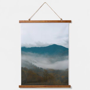 Misty Mountain in Early Fall Wood Topped Hanging Tapestry