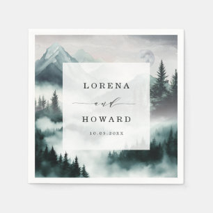 Misty Mountain Moon Pine Forest Wedding Napkins