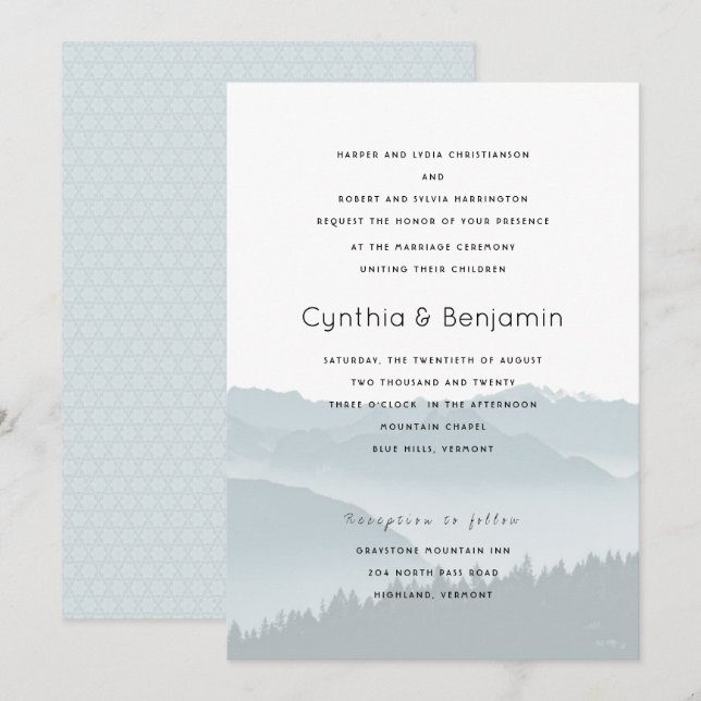 Misty Mountain Parents Inviting Wedding Invitation (Front/Back)
