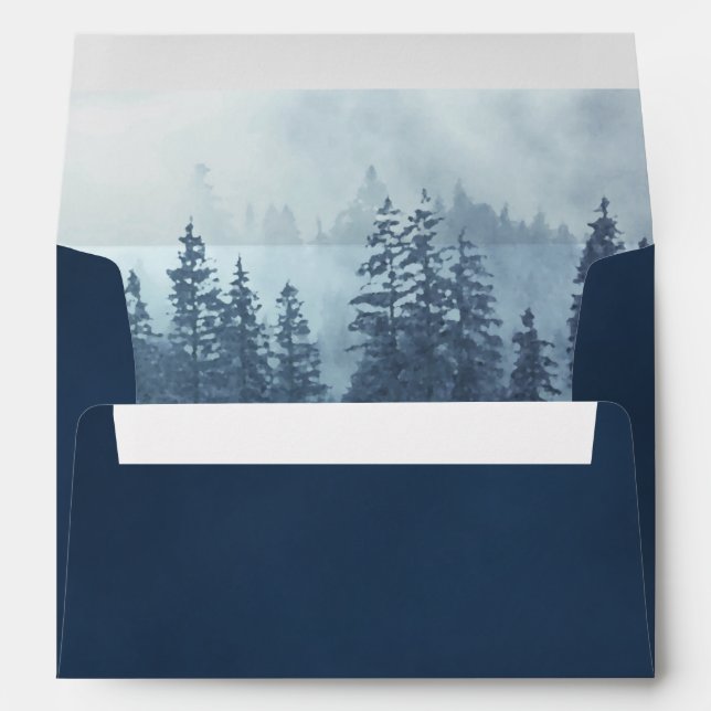 Misty Mountain Pines Deep Blue Rustic Wedding Envelope (Back (Bottom))