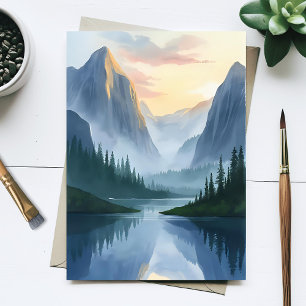 Misty Mountain Range Nature Watercolor Painting Postcard