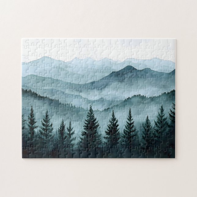 Misty Mountain Range Watercolor Jigsaw Puzzle (Horizontal)