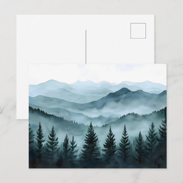 Misty Mountain Range Watercolor Postcard (Front/Back)