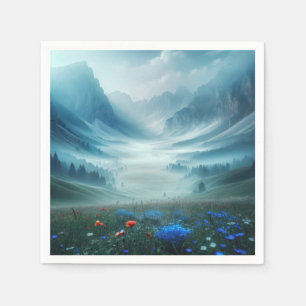 Misty Mountain Valley With Wildflowers Napkin