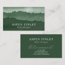 Misty Mountain Watercolor Green Business Card 