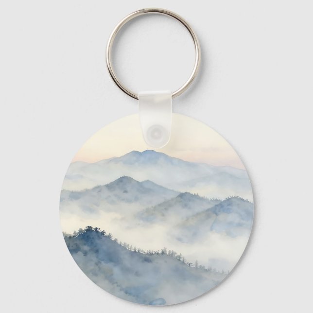 Misty Mountain Watercolor Landscape Keychain (Front)