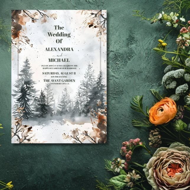 Misty Mountain Watercolor Winter Forest Wedding Invitation (Creator Uploaded)