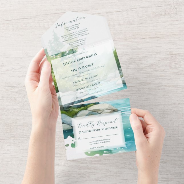Misty Mountain Wedding All In One Invitation (Tearaway)