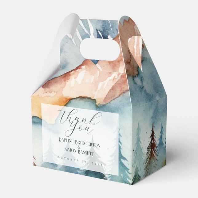 Misty Mountain Wedding Favor Box (Front Side)