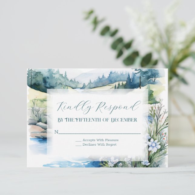 Misty Mountain Wedding RSVP Card (Standing Front)