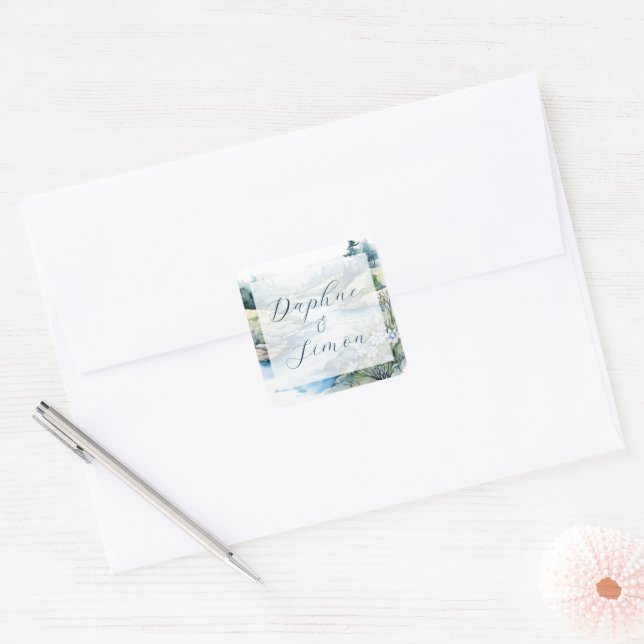 Misty Mountain Wedding Square Sticker (Envelope)