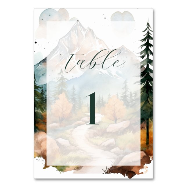 Misty Mountain Wedding Table Number (Front)