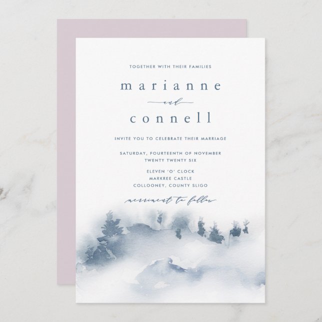 Misty Mountains III Informal Wedding Invitation (Front/Back)