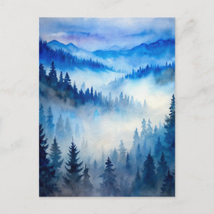 Misty Mountains Moonlight Peaceful Forest Pines  Postcard
