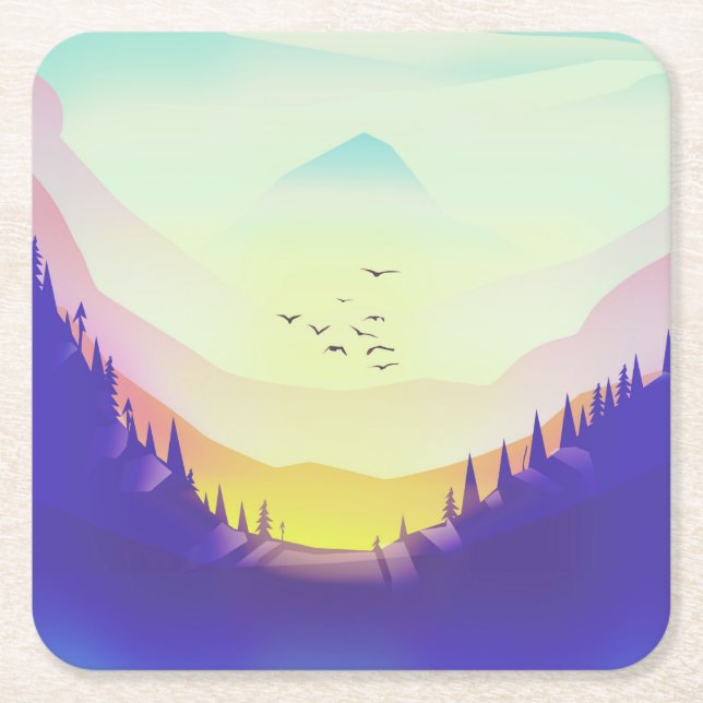 Misty Mountains Square Paper Coaster (Front)