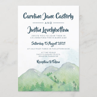 Misty Mountains Watercolor Wedding Invitation